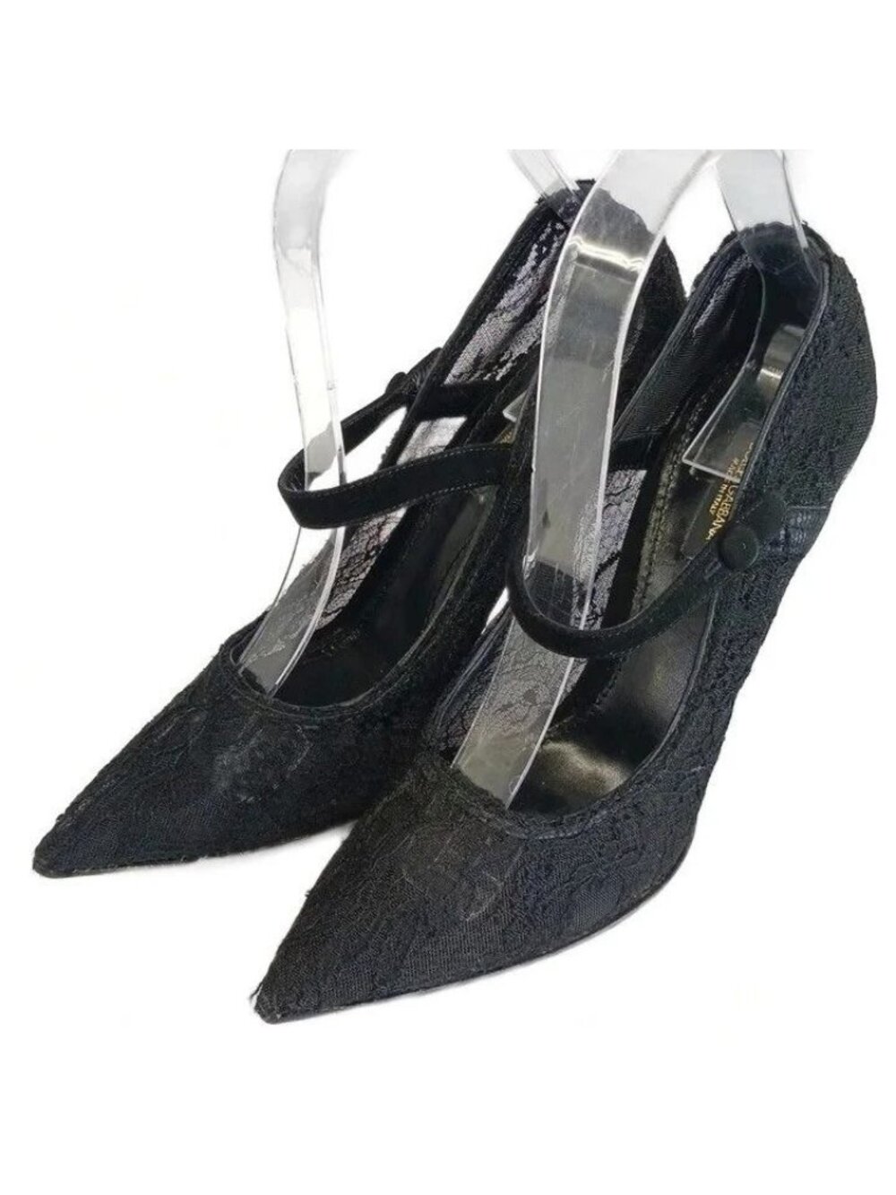 Dolce & Gabbana Pumps Lace Pointed Toe High Heels Strap Black